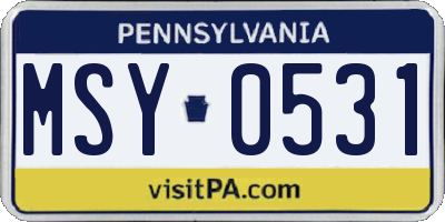 PA license plate MSY0531