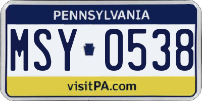 PA license plate MSY0538