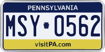 PA license plate MSY0562