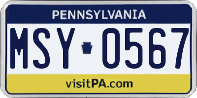 PA license plate MSY0567