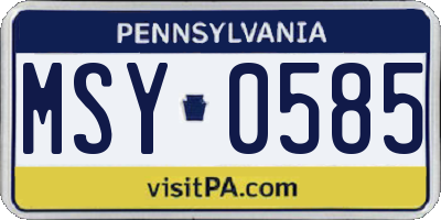 PA license plate MSY0585