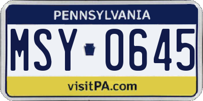 PA license plate MSY0645