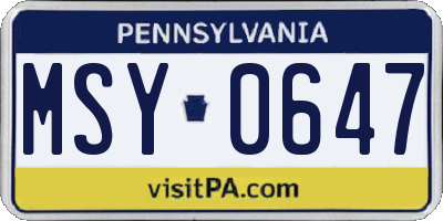 PA license plate MSY0647