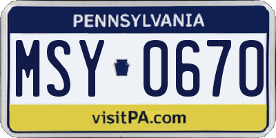 PA license plate MSY0670