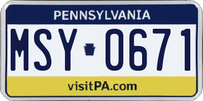 PA license plate MSY0671