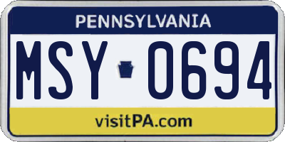 PA license plate MSY0694