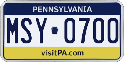 PA license plate MSY0700