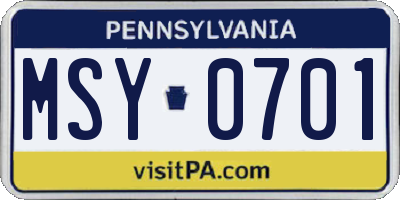 PA license plate MSY0701