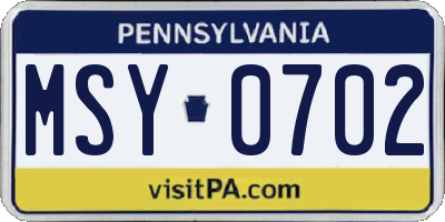 PA license plate MSY0702