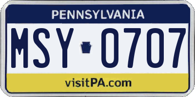 PA license plate MSY0707
