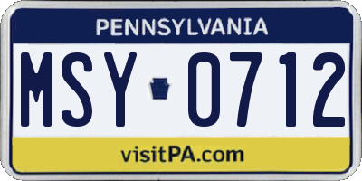 PA license plate MSY0712