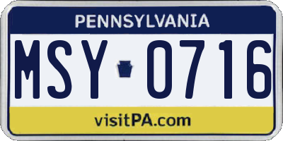 PA license plate MSY0716