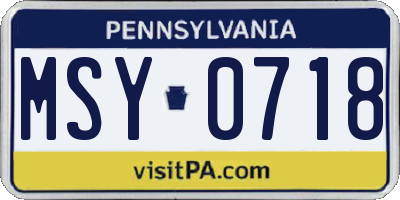 PA license plate MSY0718