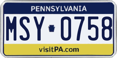 PA license plate MSY0758
