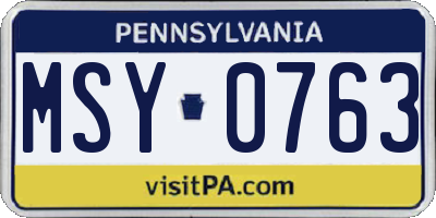 PA license plate MSY0763