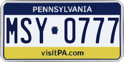 PA license plate MSY0777