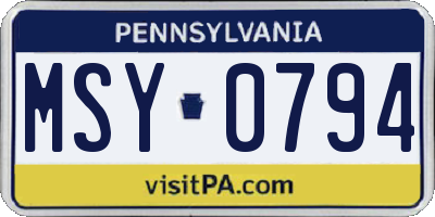 PA license plate MSY0794