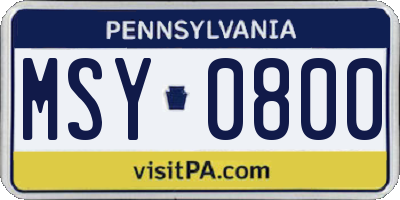 PA license plate MSY0800