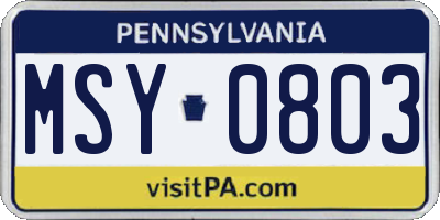 PA license plate MSY0803