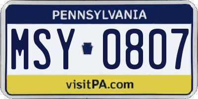 PA license plate MSY0807