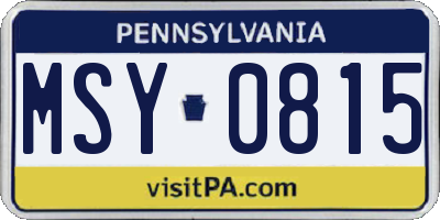 PA license plate MSY0815