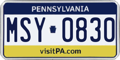 PA license plate MSY0830