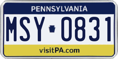 PA license plate MSY0831