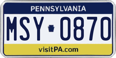 PA license plate MSY0870