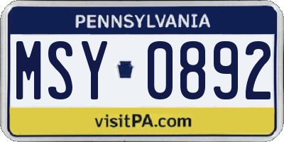 PA license plate MSY0892