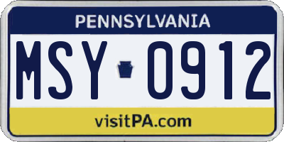 PA license plate MSY0912