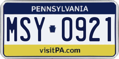 PA license plate MSY0921