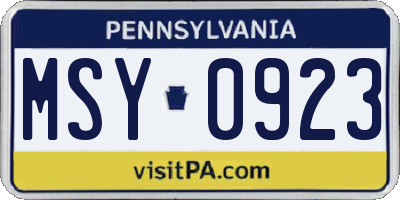 PA license plate MSY0923