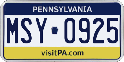 PA license plate MSY0925
