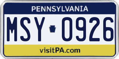 PA license plate MSY0926