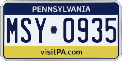 PA license plate MSY0935