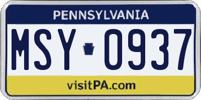 PA license plate MSY0937