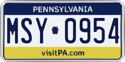 PA license plate MSY0954