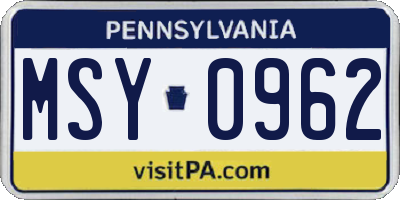 PA license plate MSY0962