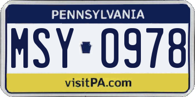 PA license plate MSY0978