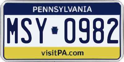 PA license plate MSY0982