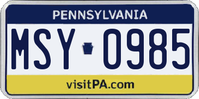 PA license plate MSY0985
