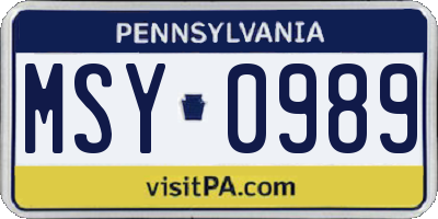 PA license plate MSY0989