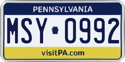 PA license plate MSY0992