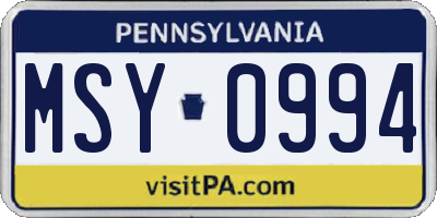 PA license plate MSY0994