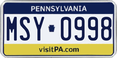 PA license plate MSY0998
