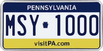 PA license plate MSY1000