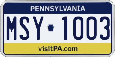 PA license plate MSY1003