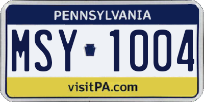 PA license plate MSY1004