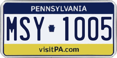PA license plate MSY1005