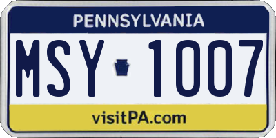 PA license plate MSY1007